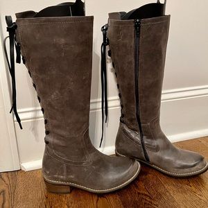 Wolky Dark Grey Distressed Lace-up Tall Boots | size 7.5/38 EUC